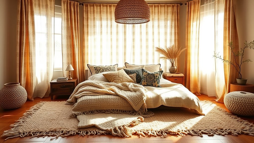 boho bedroom textile layers