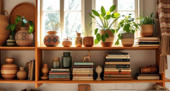 boho chic shelf styling