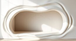 boho curved plaster fireplace