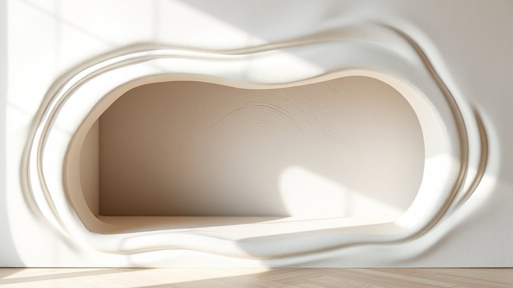 boho curved plaster fireplace