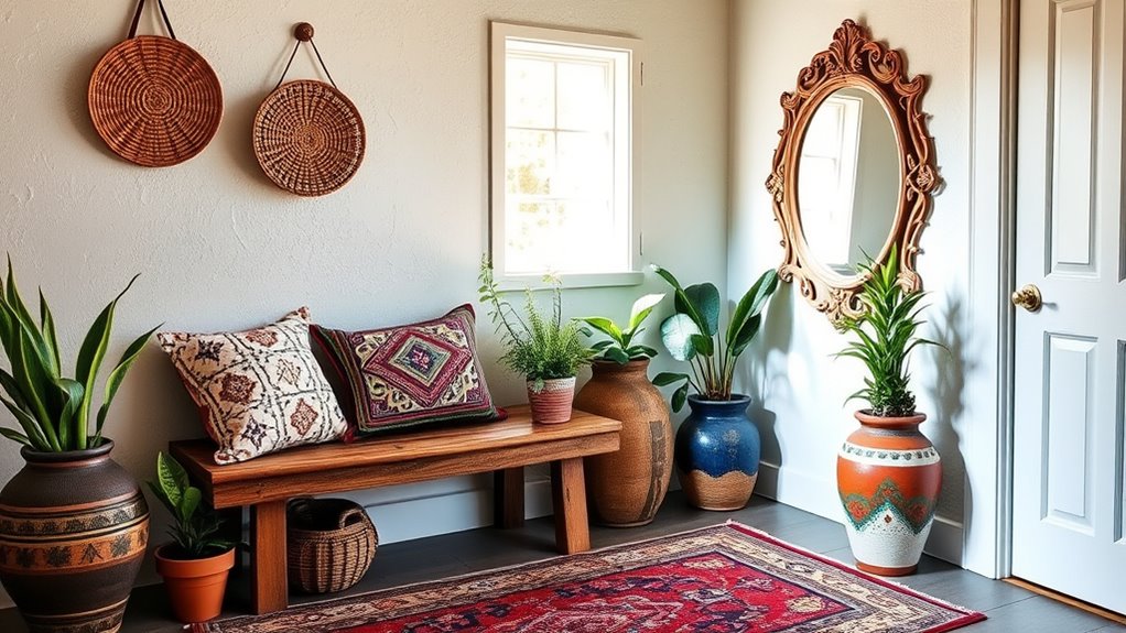 boho entryway color layering