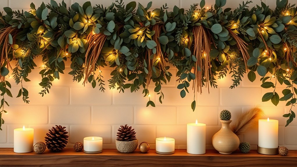 boho mantel layered greenery