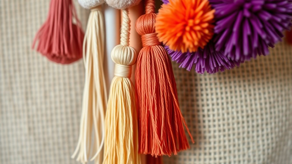 decorative tassel and pom pom accents