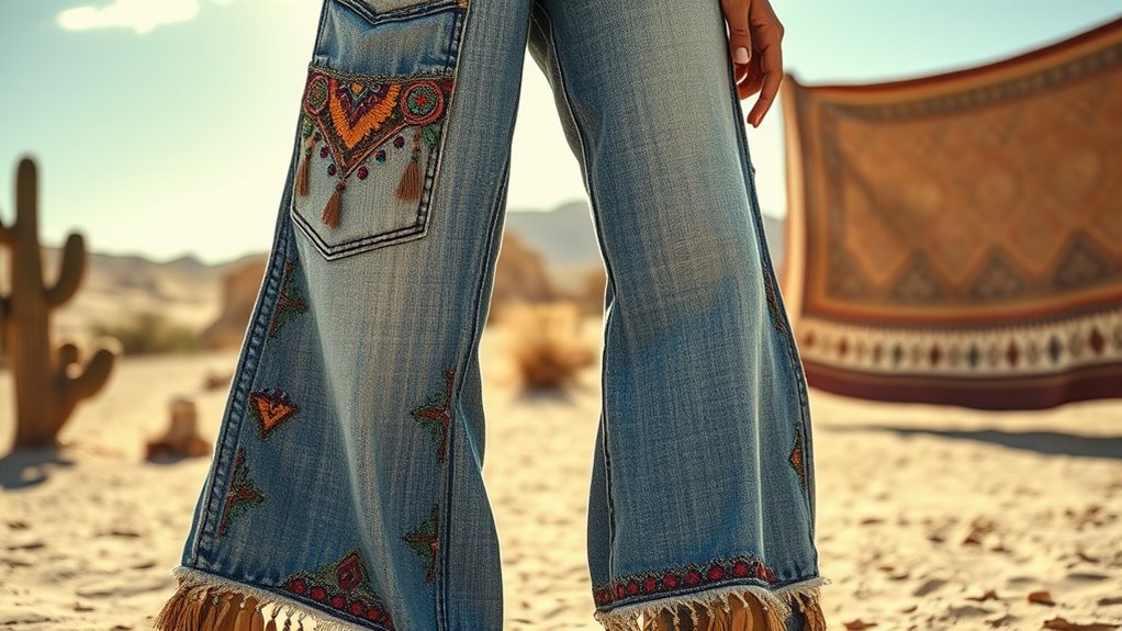 embroidered distressed vintage denim