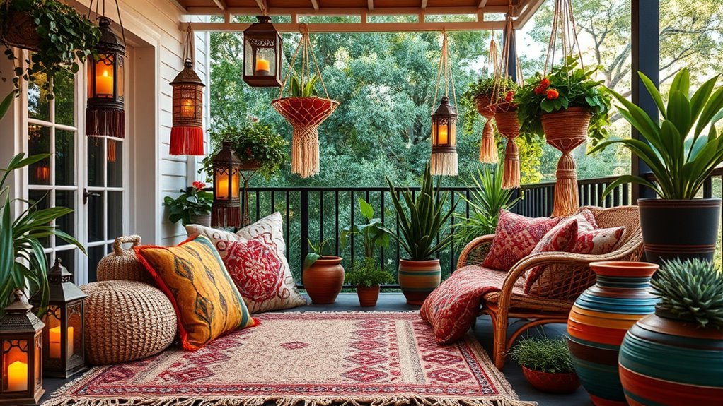 layered boho balcony decor
