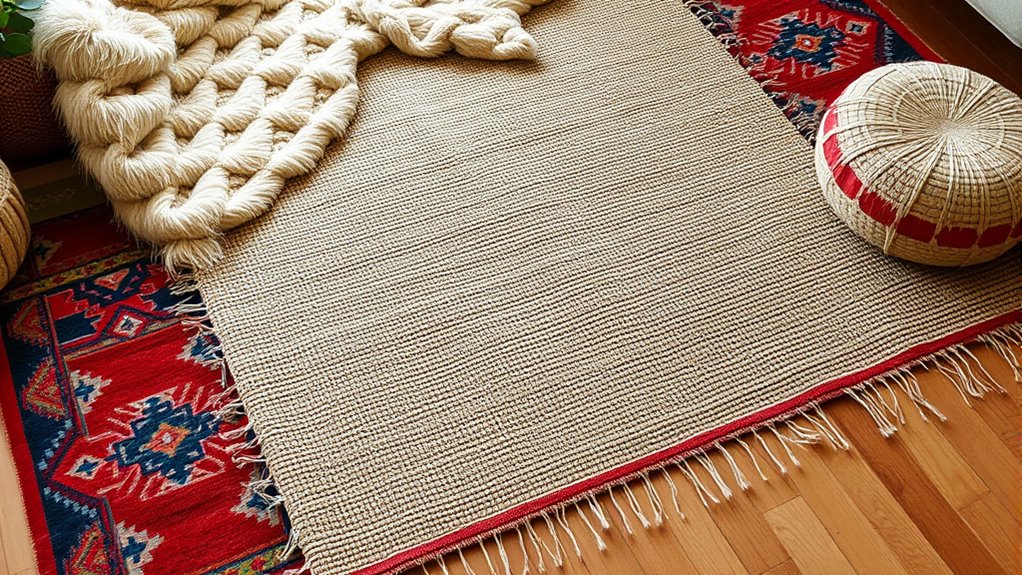 layered textured boho rugs