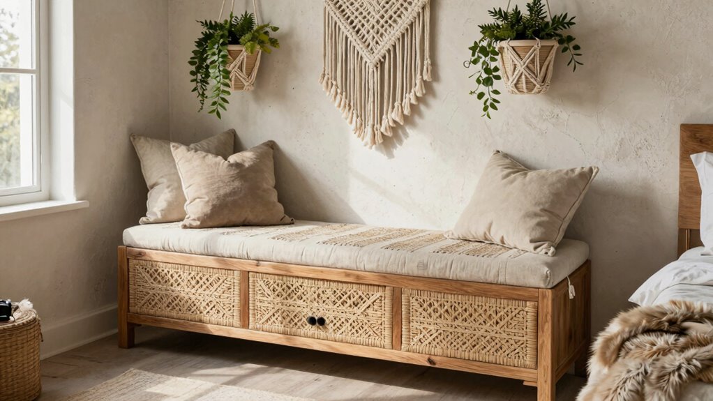 top boho bedroom storage benches
