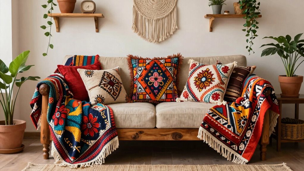 decorate with colorful textiles