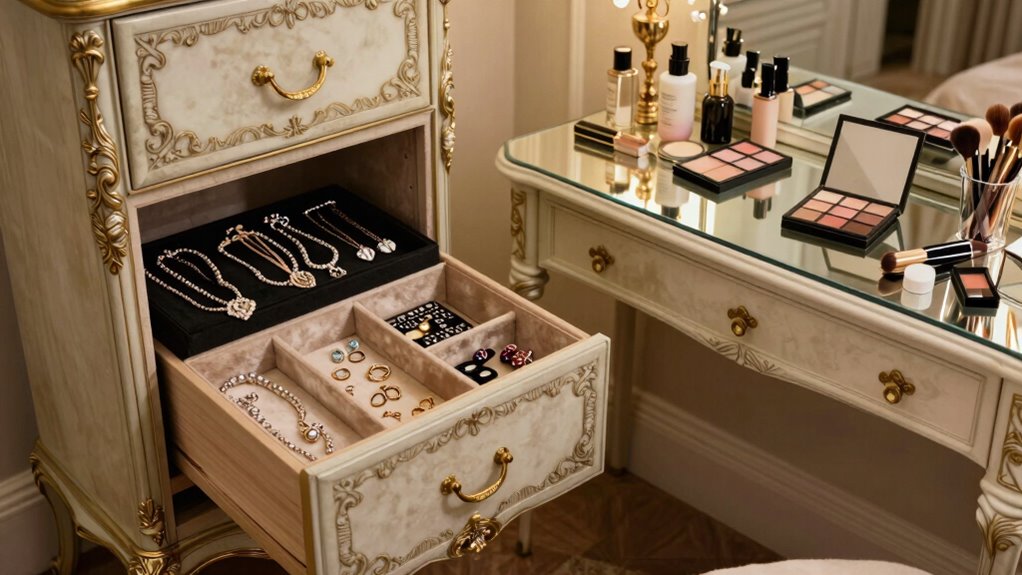 organized jewelry and makeup storage