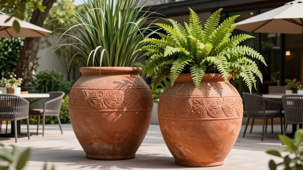 oversized planters enhance landscape