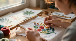 embroidered flowers bloom from botanical-dyed threads and digital algorithms