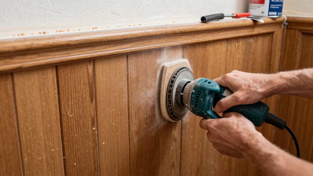 A Basically All-Wood Paneled '70s Bathroom Got an Americana Folk Makeover