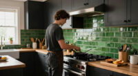 Black, Bold Cabinets and Dramatic Green Tiles Refresh This 2000s Kitchen