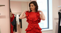 Anne Hathaway Goes Bold With Red Pleats And Sculptural Ruffles To Share A Princess Diaries 3 Update