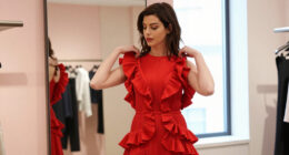 Anne Hathaway Goes Bold With Red Pleats And Sculptural Ruffles To Share A Princess Diaries 3 Update