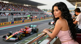 Kim Kardashian Wears Blush Pink To Support Lewis Hamilton At F1 Singapore Grand Prix